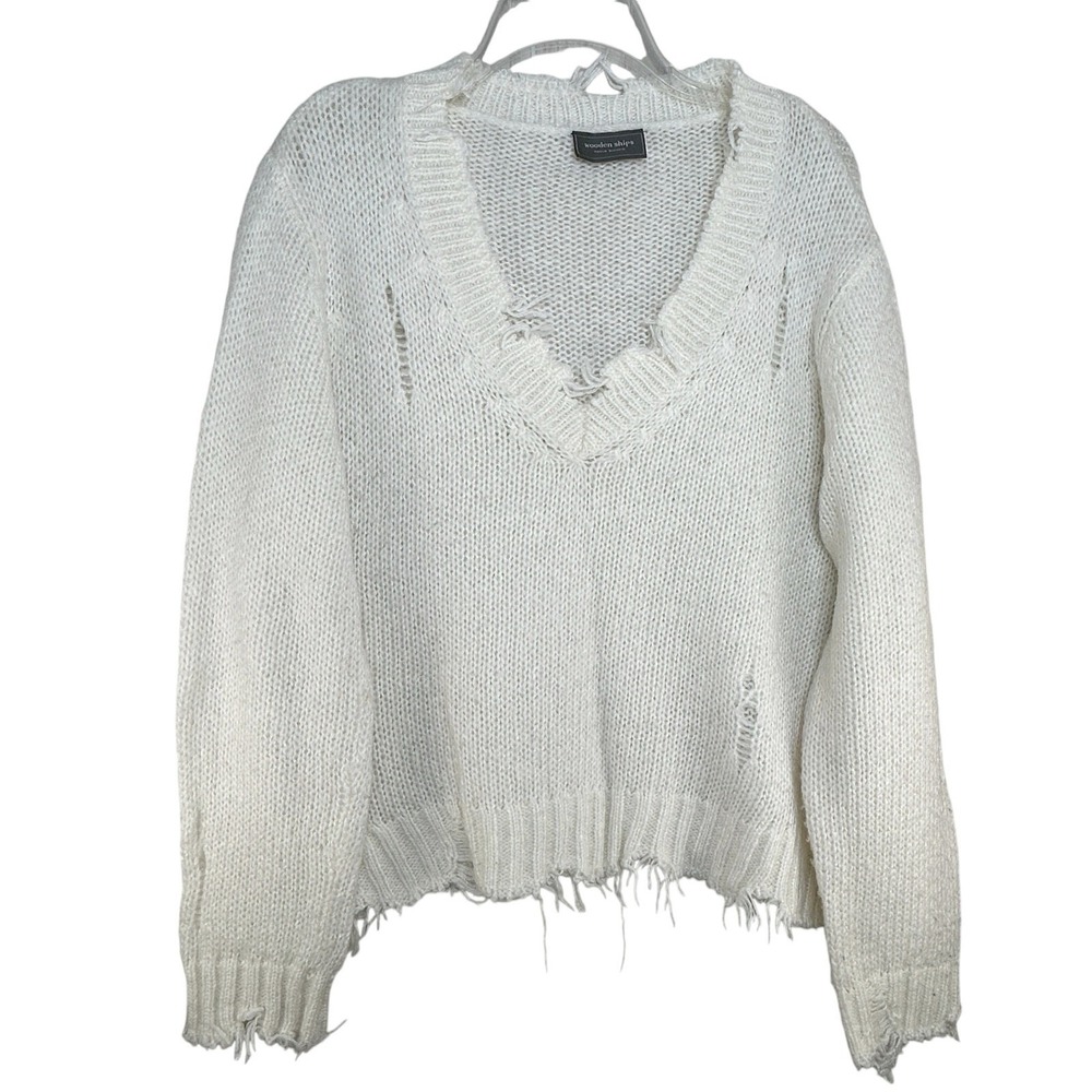 Wooden Ships‎ Ivory Sweater SZ M L Mohair Wool Thrashed Destroyed Grunge